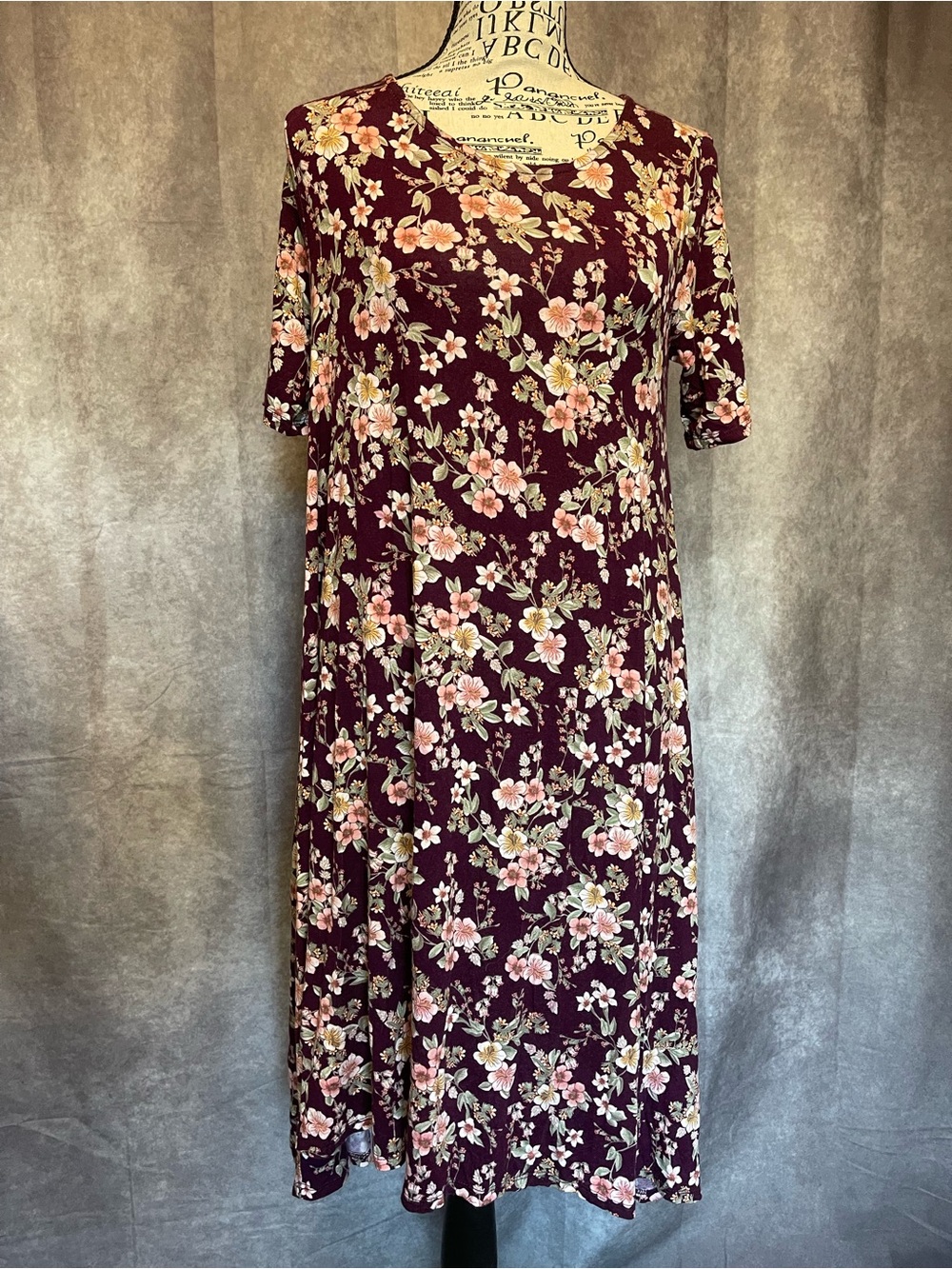 Agnes & Dora Burgundy Floral Maxi Dress with Pink Blossoms